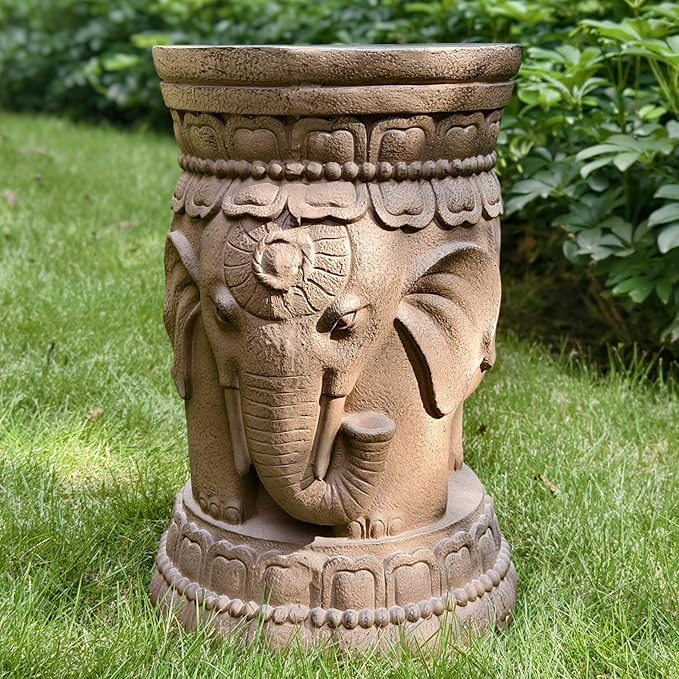 ZOEJADE Maharajah Elephant Lotus Statue Resin Stool Majestic Pedestal Sculpture Antique Buddha Collectibles Outdoor Garden Table Stand Holder for Home Courtyard Lawn Patio Decor Indoor Good Luck