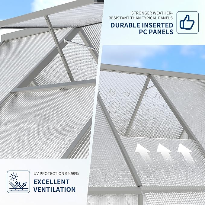 8X14 ft Polycarbonate Greenhouse with Aluminum Frame, Polycarbonate Greenhouse for Outdoors, Greenhouses with Ventilation and Rain Gutter, Aluminum Large Walk-in Greenhouses for Outside