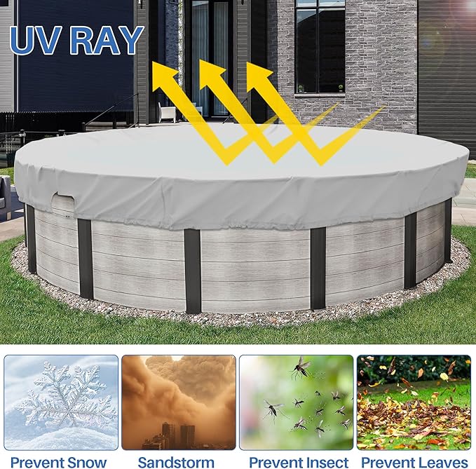 ECOOPTS Waterproof Round Polyester Pool Cover for Above Ground Pools, Swimming Pool Cover Protector Winter Safety Cover (6 ft, Light Grey)