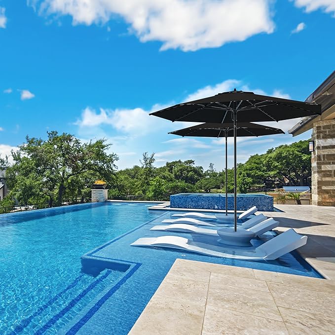 Midtown Umbrellas Push Pop Sunbrella Umbrella 10 Feet Large Outdoor Umbrella With Spectrum Carbon Acrylic Fabric - Deck Patio Umbrella, Backyard Umbrella, Garden Umbrella & Pool Umbrella - Black Pole