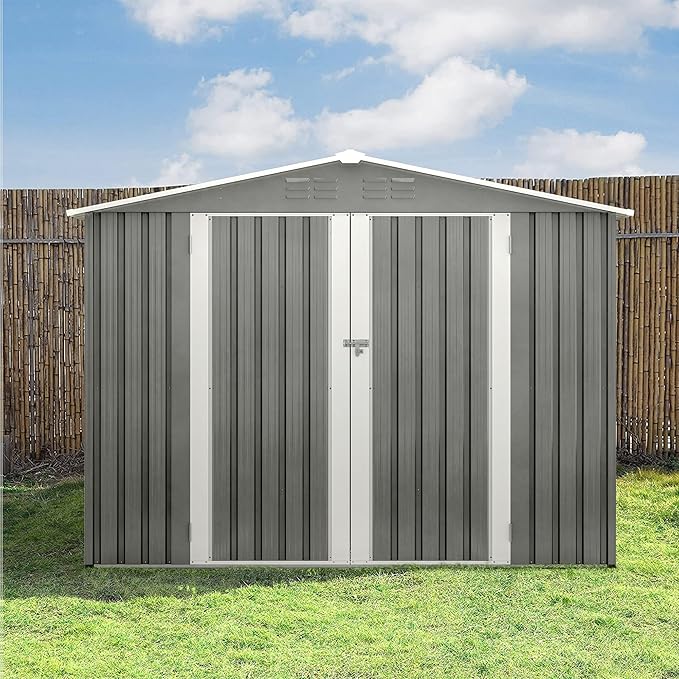 Metal Outdoor Storage Sheds 8 x 6 FT Lockable Metal Garden Shed Steel Anti-Corrosion Storage House with Double Lockable Door for Backyard Outdoor Patio