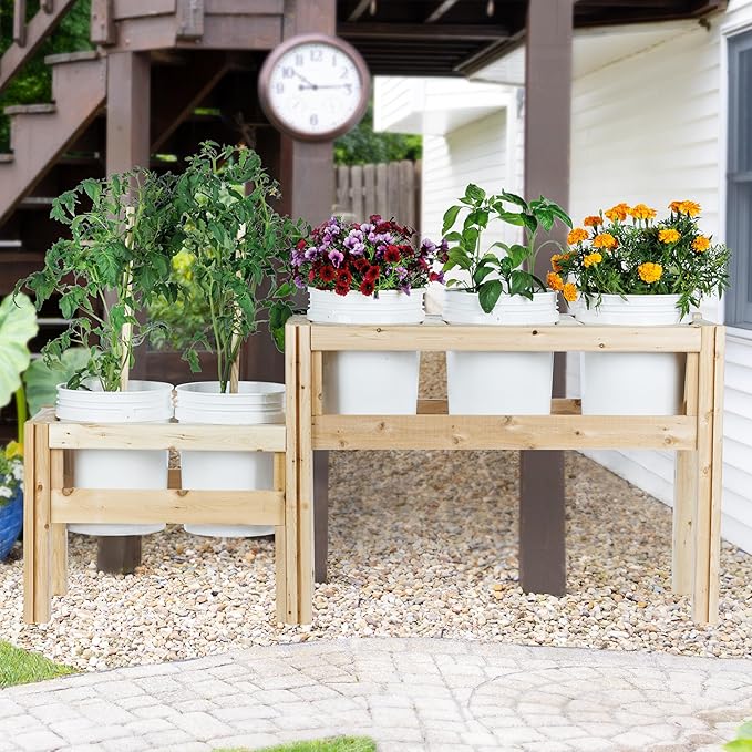 Greenes Fence Two-Tiers Five Bucket Elevated Cedar Wood Garden Frame, 69 in. x 16 in. x 30 in. - Made in USA with North American Cedar