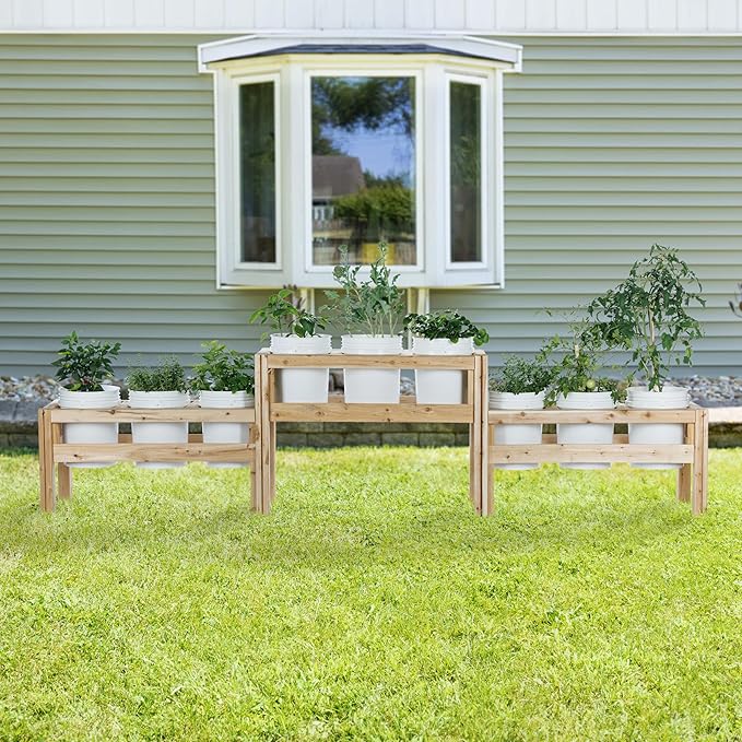 Greenes Fence Two-Tiers Nine Bucket Elevated Cedar Wood Garden Frame, 125 in. x 16 in. x 30 in. - Made in USA with North American Cedar