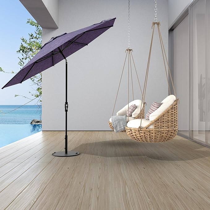 Midtown Umbrellas The Swilt 10 Feet Patio Umbrella in Terylast Purple Texture Polyester Fabric - Fiberglass Ribs, Auto-Tilt Aluminum Frame For Backyard, Deck, Garden, Pool - White Pole