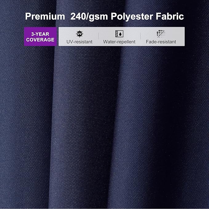 PURPLE LEAF 9' × 11.5' Patio Cantilever Umbrella with Base Outdoor Rectangle Adjustable Offset Umbrellas with 360-degree Rotation and 8 Heavy Duty Metal Ribs for Garden Deck Pool Navy Blue