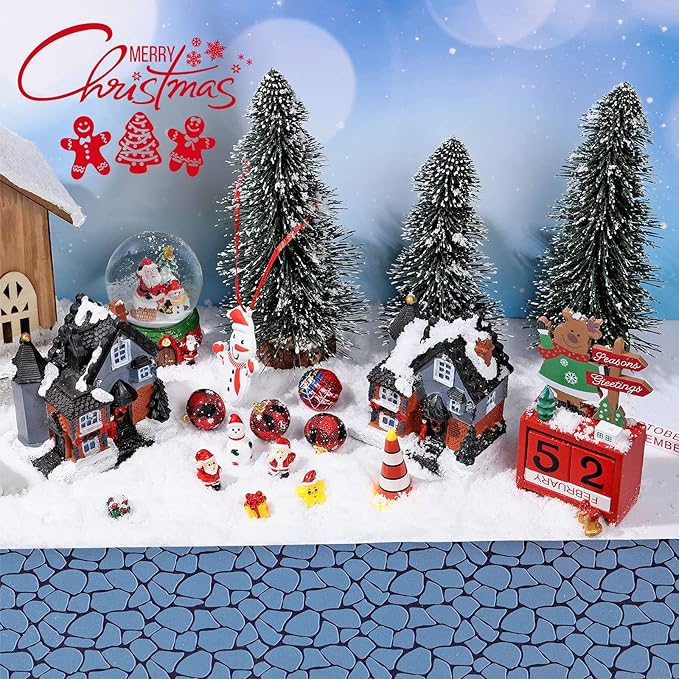 Marspark Christmas Village Accessories 5 x 50 Inch Christmas Miniature Road Village Street Mat Xmas Snow Street Decorations for Little Landscape(White Gravel Road Style)