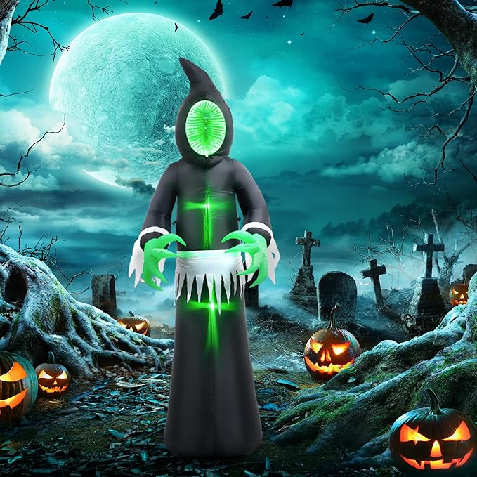 8ft Inflatable Halloween Decoration Mirror Face Ghost, Waterproof Outdoor Decorations, Blow Up LED Yard Decor for Garden, Lawn, Party, Holiday