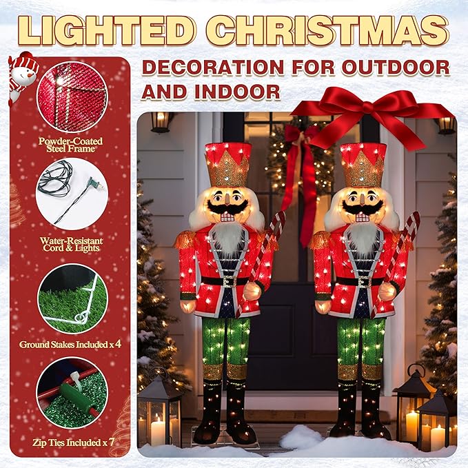 VEIKOU 5 FT Lighted Nutcracker Outdoor Christmas Decorations, Christmas Decoration Outside with 100 Lights, Holiday Outdoor Decor for Yard, Patio, Lawn
