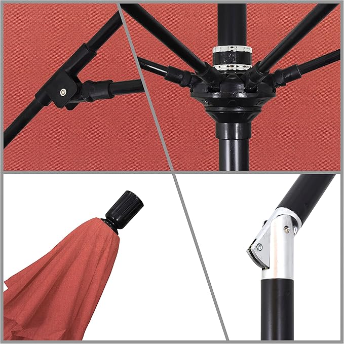 California Umbrella 9' Round Aluminum Pole Fiberglass Rib Market Umbrella, Crank Lift, Collar Tilt, Black Pole, Sunbrella Spectrum Mist