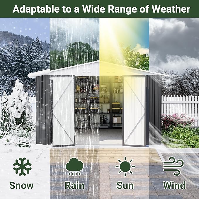 10x12 FT Outdoor Storage Shed, Garden Shed with Updated Frame Structure and Lockable Doors, Metal Tool Sheds for Backyard Garden Patio Lawn, White