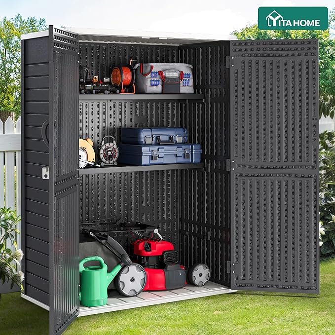 YITAHOME Metal Storage Shed Shelves for 59 cuft Vertical Outdoor Storage Shed，2PCS Space-Saving Waterproof Shelf with 8 Screws for Outdoor Storage Sheds, 51 inx13.8 in, Easy Assembly, 22 lbs, Black