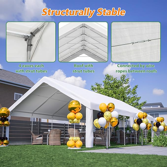 20x32 FT Heavy Duty Party Tent, White Outdoor Canopy with Removable Sidewalls & 3 Storage Bags, Waterproof Gazebo for Wedding, Camping, BBQ, and Commercial Events