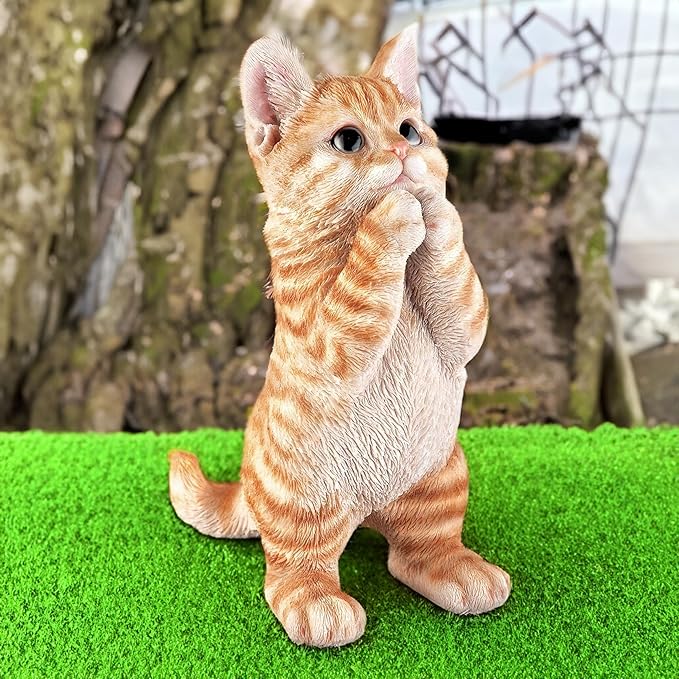 Outdoor Cat Statue Garden Decoration,Cute Prayer Orange Cat Figurine Art Interior Office Home Décor,Animal Resin Sculpture Art Decoration For Garden Yard Lawn,Resin Cat Figurine For Cat Lovers