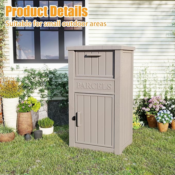Package Delivery Box,Storage Box with Lockable Secure,Double-Wall Resin Outdoor Package Delivery and Waterproof Deck Box for Porch, Curbside (Grey)