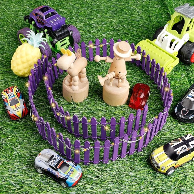 Mini Fairy Garden Fence, 35.5x2 Inch Cuttable Small Wood Picket Fence, DIY Miniature Accessories Decoration for Dollhouse, Crafts, Vegetable Platter, Cake(Dark Purple)