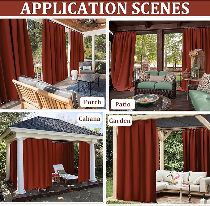Gazebo Universal Replacement Privacy Curtain,12'×14' Gazebo Outdoor Waterproof Curtains, 4-Panels Sidewall Curtains with Double Zipper for Patio Canopy, Garden and Backyard (Curtain Only)