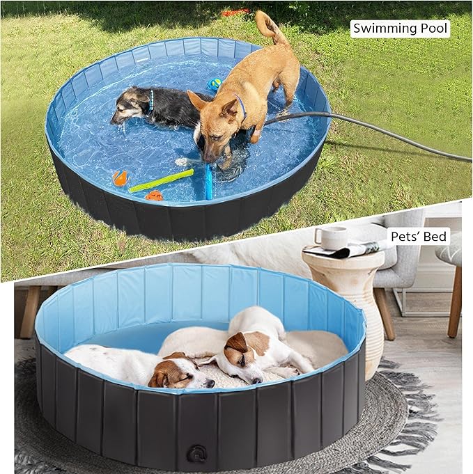 Yaheetech Foldable Dog Pool Collapsible Hard Plastic Dog Swimming Pool Portable Pet Pools Doggie Wading Pool Bath Tub for Puppy Small Medium Large Dogs, 63 x 12 Inches Black