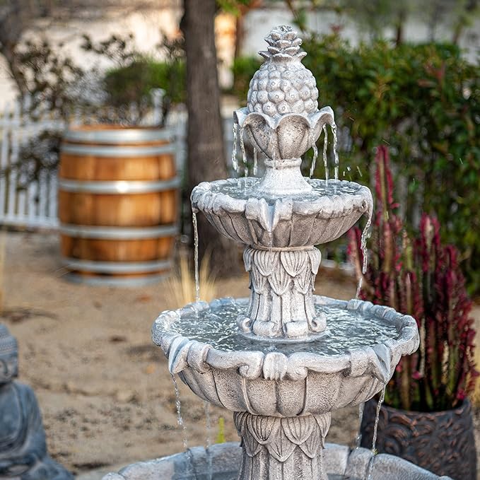 58.3" 3-Tier Outdoor Freestanding Water Fountain - Classic Leaf Design, Large Bird Bath with Pump - Ideal for Yard, Lawn and Garden Décor