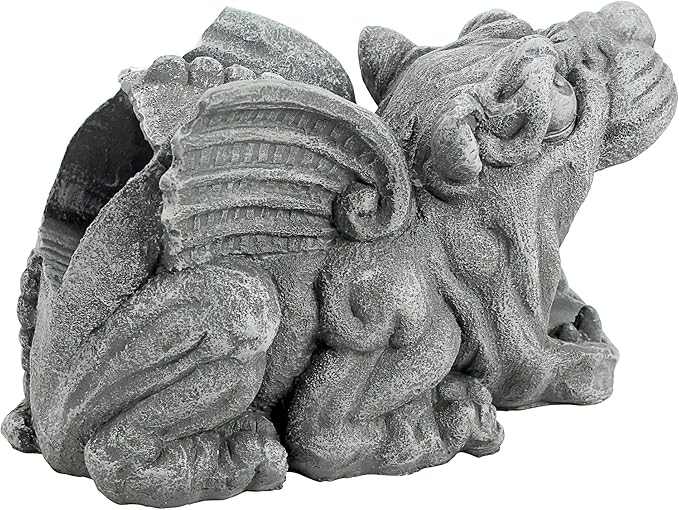 Design Toscano Roland the Gothic Gargoyle Gutter Guardian Rain Downspout Extension Outdoor Statue, 10 Inch Long, Cast Stone Resin, Grey Stone Finish
