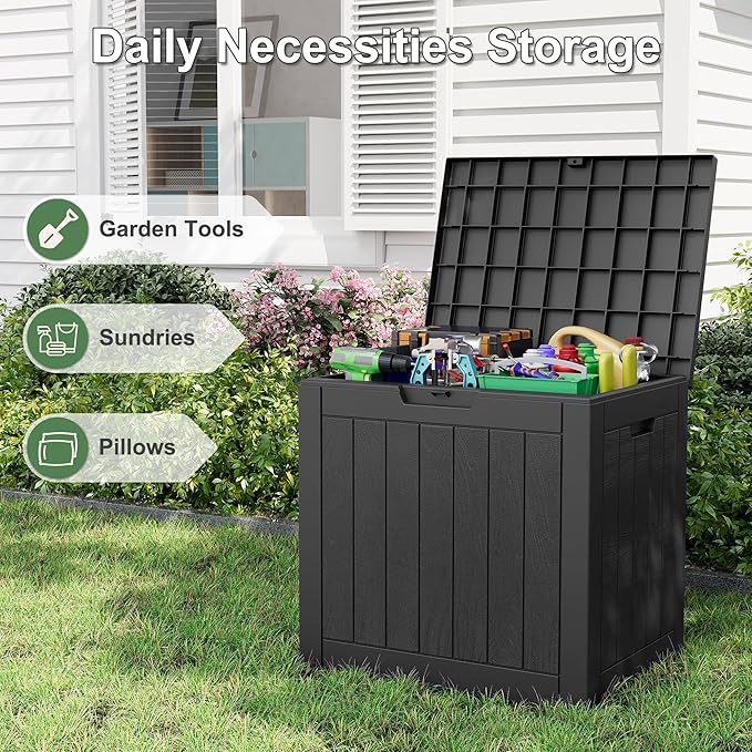 NUNU LAB 32 Gallon Resin Outdoor Storage Box 2 Pack Waterproof Deck Box for Patio Cushions, Garden Tools, Pool Accessories,Backyard Storage Bin,Black