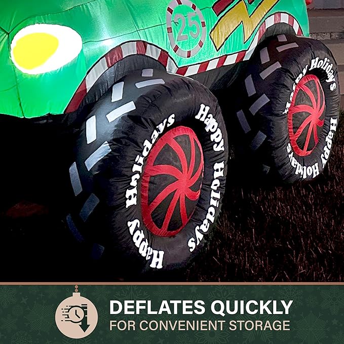 Fraser Hill Farm 6-Ft. Tall Santa in Monster Truck Blow Up Inflatable with Lights, Outdoor Christmas Inflatable Decoration for Lawn and Yard, Giant Festive Holiday Decor