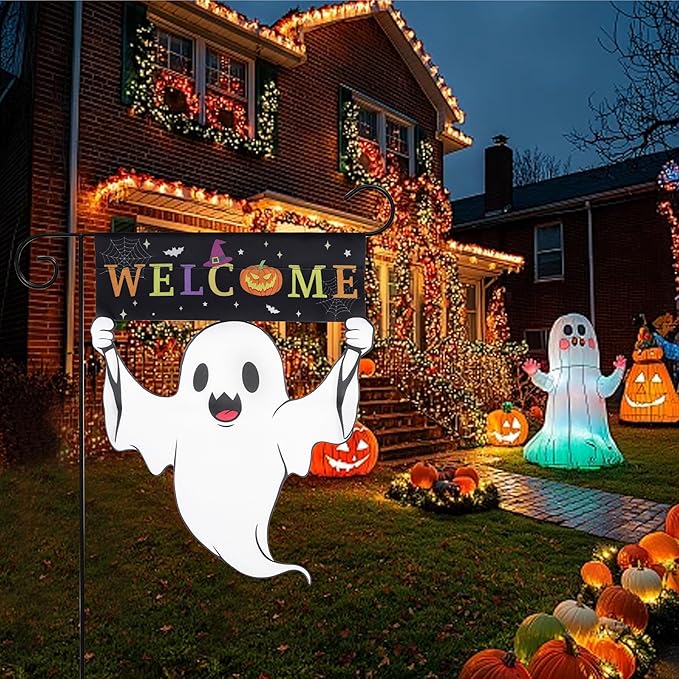 Halloween Garden Flag - Halloween Decorations Outdoor, Yard Flag for Outdoor Holiday Home Decor, Double Sided 12x18 Inch - Welcome