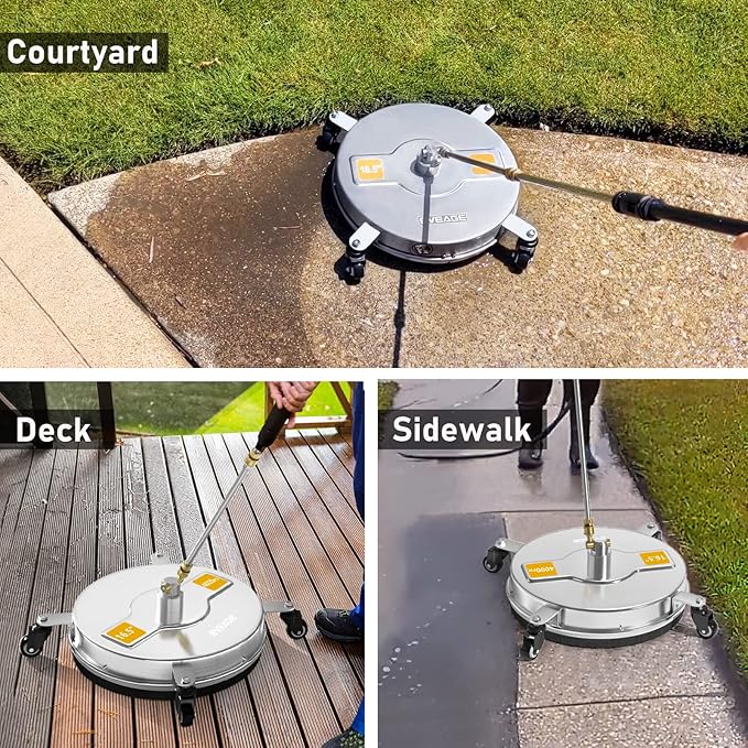 EVEAGE 16.5'' Pressure Washer Surface Cleaner, Power Washer Surface Cleaner with 2 Extension Wand, Stainless Steel Housing Power Washer Accessories with 2 Replacement Nozzles, 4000 PSI,EP001