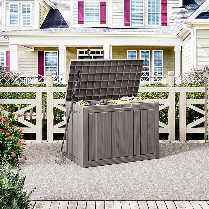 NUNU LAB Outdoor Storage Box, 45 Gallon Outside Deck Box Waterproof, Gray