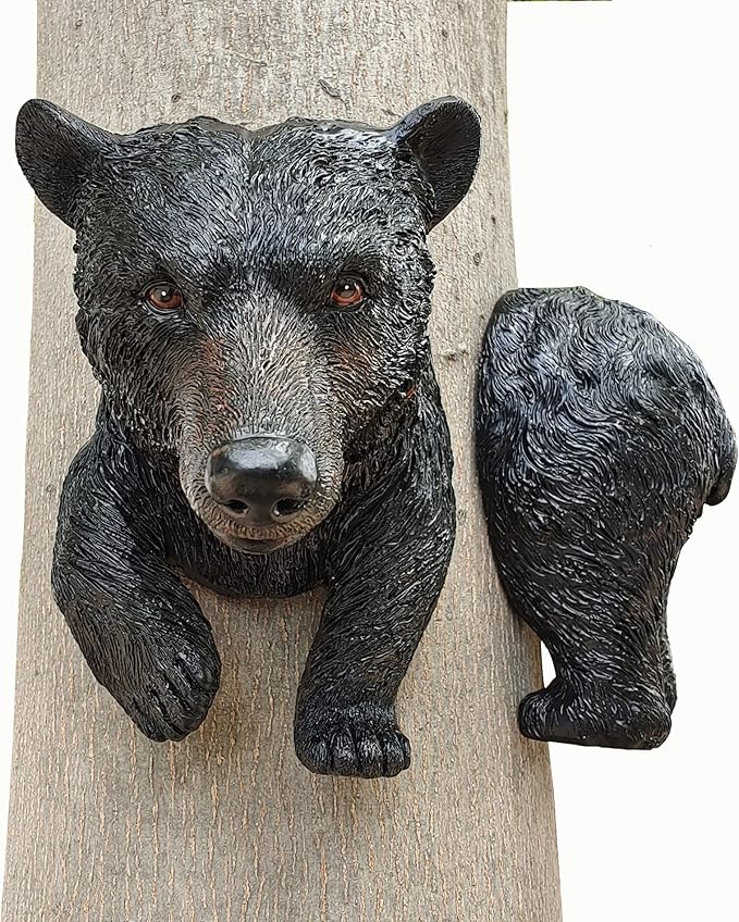 Ferocious Black Bear Trapped in a Tree Statue Tree Hugger Garden Peeker Figurine Yard Art Outdoor Decoration Sculpture