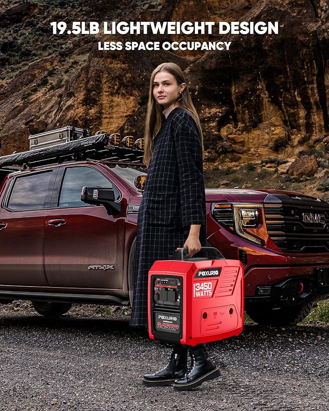 3450-Watt Dual Fuel Inverter Generator for Home Use, 1.6Gallon Large Fuel Tank Up to 8.3 Hours Use, 120V Gas Powered Generator Super Quiet, Red