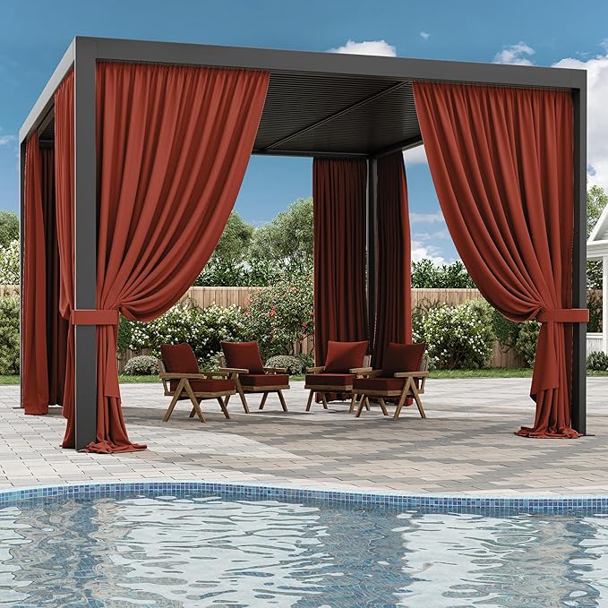 Gazebo Universal Replacement Privacy Curtain,12'×14' Gazebo Outdoor Waterproof Curtains, 4-Panels Sidewall Curtains with Double Zipper for Patio Canopy, Garden and Backyard (Curtain Only)
