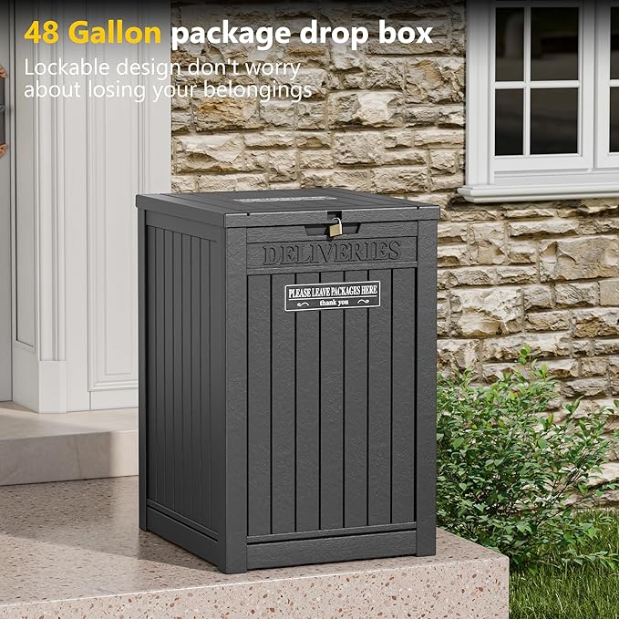 Package Delivery Box for Outside, 48 Gallon Storage with Lockable Secure, Large Resin Outdoor Package Drop Container