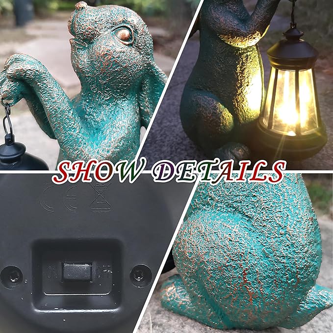 Rabbit Garden Statue Outdoor Décor with Solar Lights Lantern,Rabbit Solar Light Figurines Outside Decorations for Yard，Lawn, Patio, Balcony, Unique Housewarming Gifts