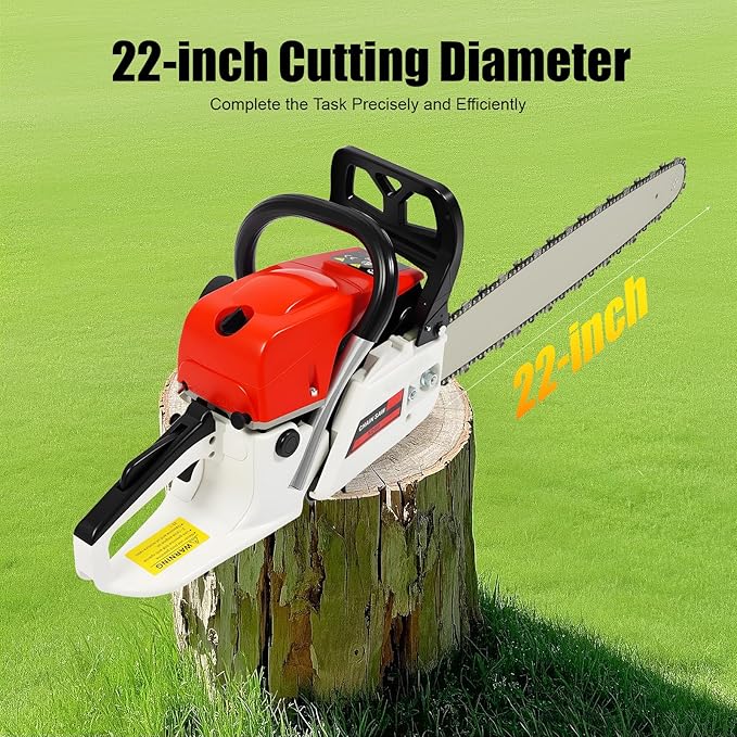 22 Inch Gas Chainsaw 52CC 2KW Petrol Chainsaws 2-Stroke Engine Chainsaw Chain Saw Set for Cutting Wood Outdoor Home Farm Us (Red-White)