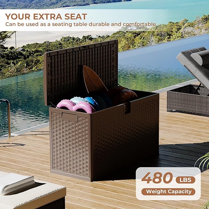99 Gallon Outdoor Storage Box, Lockable Resin Deck Box Indoor and Outdoor Use, Waterproof Patio Deck Storage Box For Package Delivery, Furniture Cushions, Garden Tools, Pool Accessories