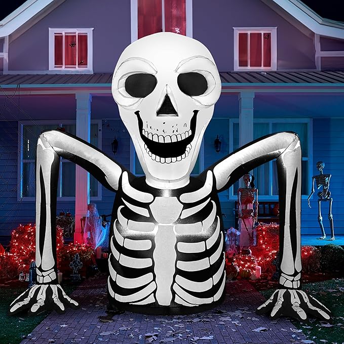 Joiedomi 5.5 FT Long Halloween Inflatables Outdoor Decorations, Skeleton Halloween Decor Blow Up Yard Decorations with LEDs, Inflatable Skeleton Ground Breaker for Outside Lawn Garden Decor