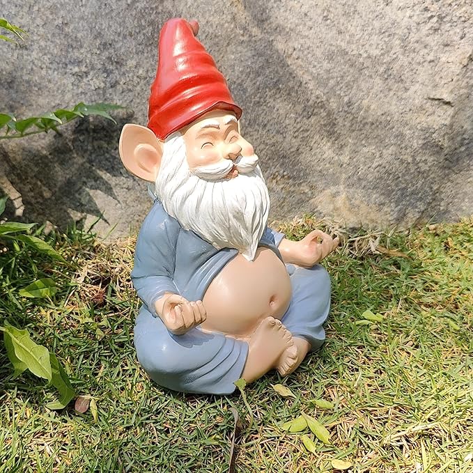 Meditating Yoga Gnome Statue - 7.5'' Handcrafted Garden & Indoor Decor, Meditation Zen Sculpture with Lotus Pose, Weatherproof Outdoor Ornament & Home Decoration, Unique Gift for Women/Men