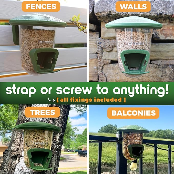 Outdoor Small Bird Feeder for Fences, Trees, Balcony and Walls - PerchPod Seed Birdfeeder, No Mess Wild Bird Feeders for Outside