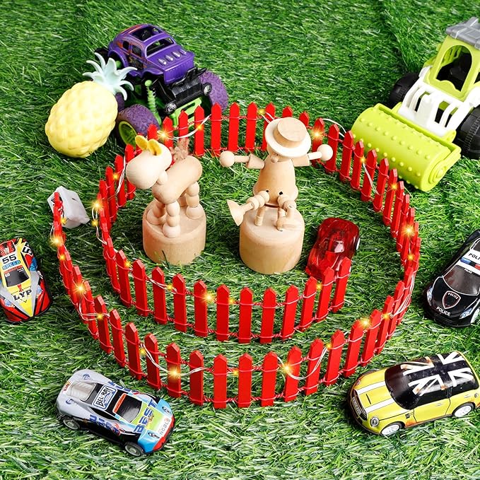 Mini Fairy Garden Fence, 35.5x2 Inch Cuttable Small Wood Picket Fence, DIY Miniature Accessories Decoration for Dollhouse, Crafts, Vegetable Platter, Cake(Red)