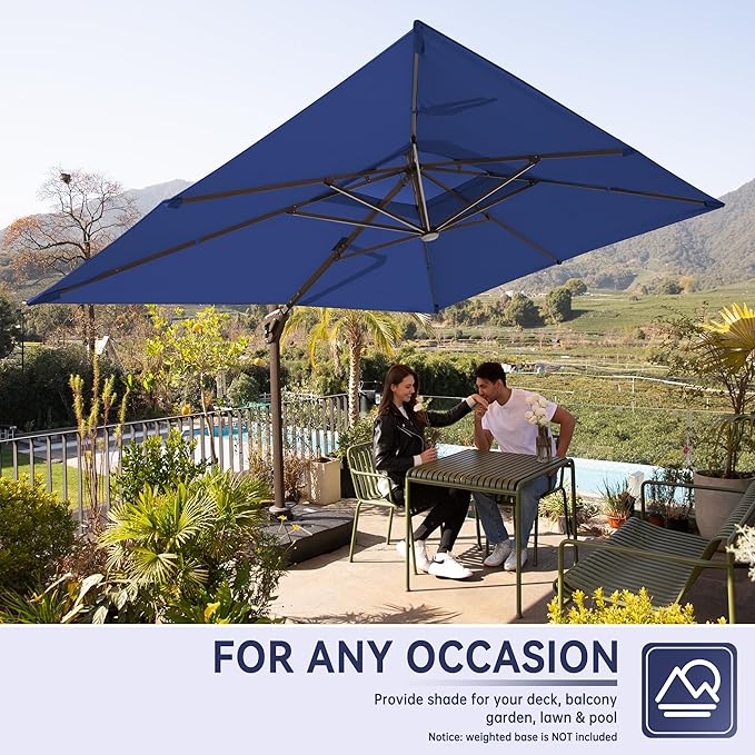 10 X 13 FT Cantilever Outdoor Patio Umbrella with Led Lights Large Heavy Duty 360° Rotation Double Top Offset Rectangular Umbrellas for Backyard Garden Pool Outside Deck, Navy