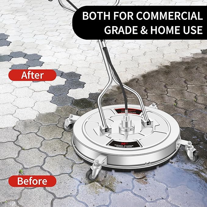 30" Pressure Washer Surface Cleaner with 4 Wheels - Stainless Steel Dual Handle Surface Cleaner for Pressure Washer Attachment for Concrete, Patio, Sidewalk, Deck and Driveways
