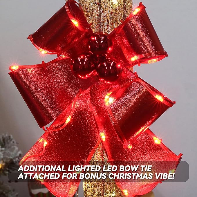 60Inch Outdoor Christmas Decorations Outdoor Lighted Lamp Post 3D Lamppost LED Lighted Display with 128 LED Lights&Bow, Holiday Decorations for Yard, Porch, Patio (2-Pack)