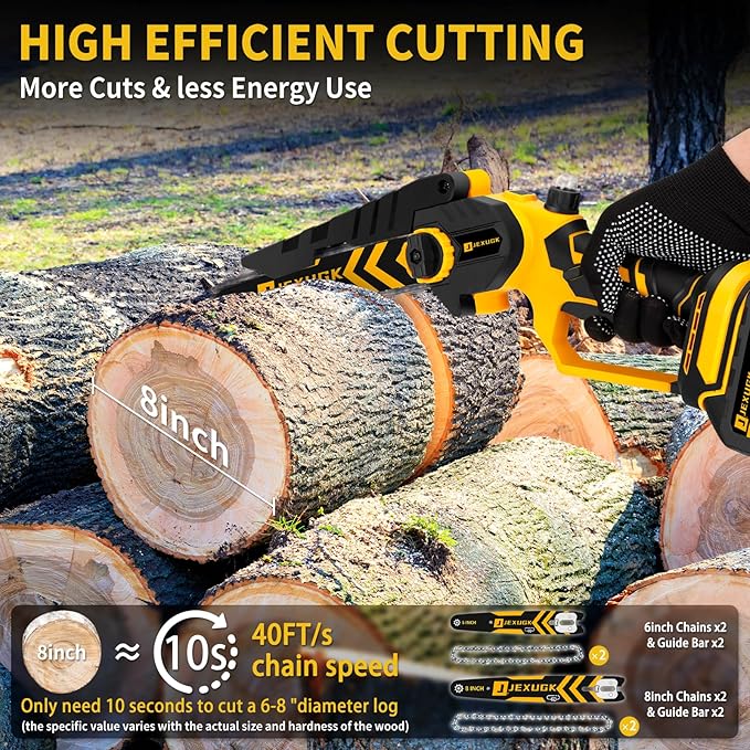 Brushless Mini Chainsaw, 8" & 6" Hand Held Cordless Chain Saw with 2 x 4.0Ah Battery, Portable Small Electric saw Cordless with 4 Chain Guide, Mini Motosierra for Tree Pruning Wood Cutting