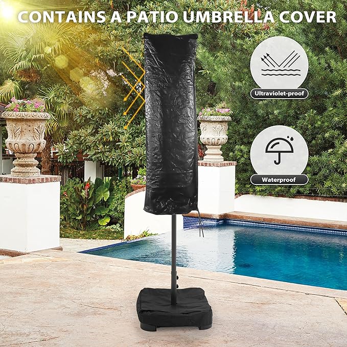 Sundale Outdoor 15ft Large Patio Umbrella with Base Included and Umbrella Cover, Outdoor Double-Sided Umbrella
