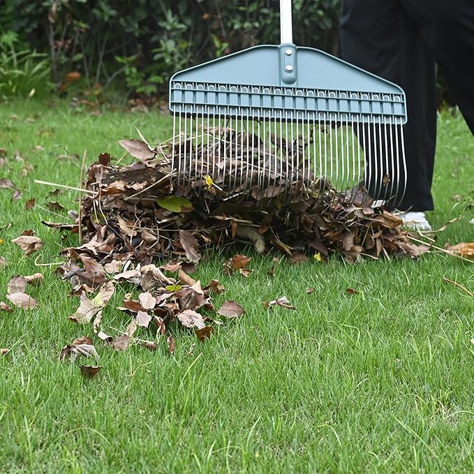 Thatch Rake 66-Inch Adjustable Handle Dethatcher Rake,17-Inch Wide Leaf Rakes, Suitable for Gardens, Yards, Lawns, Used for Cleaning Dead Grass, Thatch, Leaves, Pine Needles, Branches