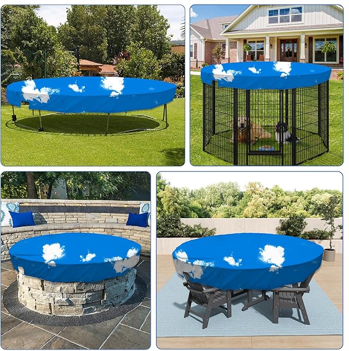 ECOOPTS 13 ft Waterproof Round Polyester Pool Cover for Above Ground Pools, Swimming Pool Cover Protector Winter Safety Cover (Blue Sky)