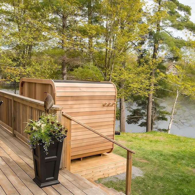 Outdoor Wood Sauna, Canadian Cedar Sauna 6 Person, 6 KW ETL Harvia Heater, with Front Large Glass Windows, Square with Wooden Bucket,Spoon(0-195 °F)