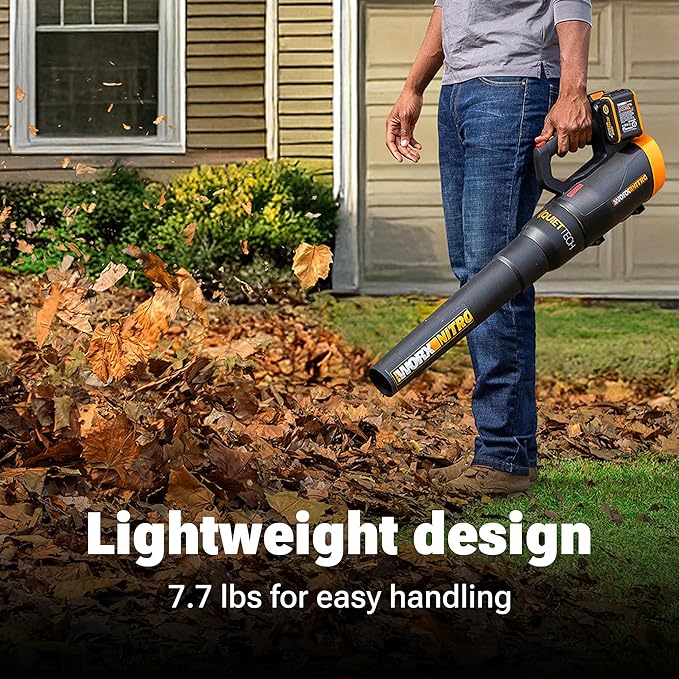 WORX Nitro WG581.1 40V Cordless Leaf Blower, Quiet Electric Blower for Lawn Care with 530CFM & 180MPH, 2 Batteries & Charger Included