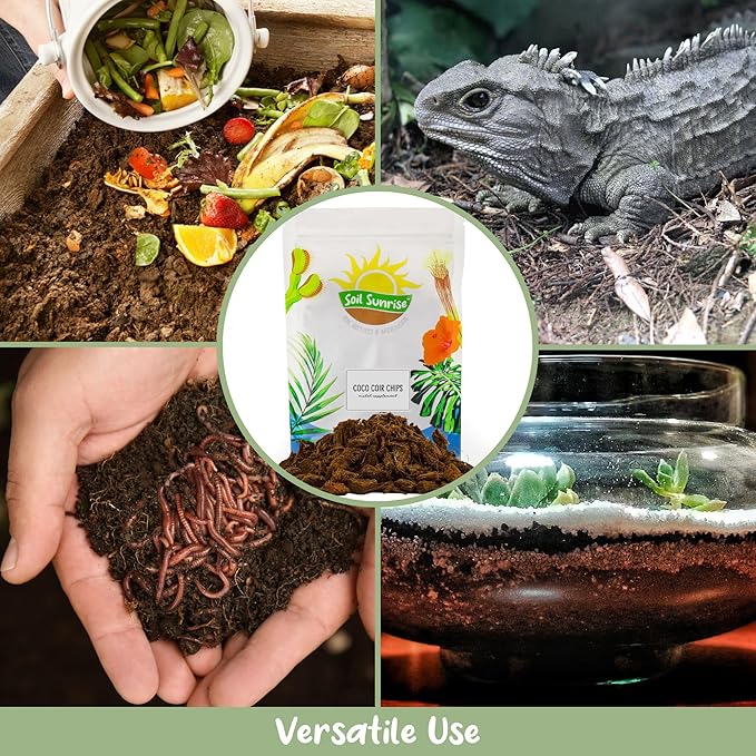 Loose Coco Coir Chips Mulch and Soil Amendment (1 Quart); Premium Coconut Coir Substrate for Plants and Container Gardening