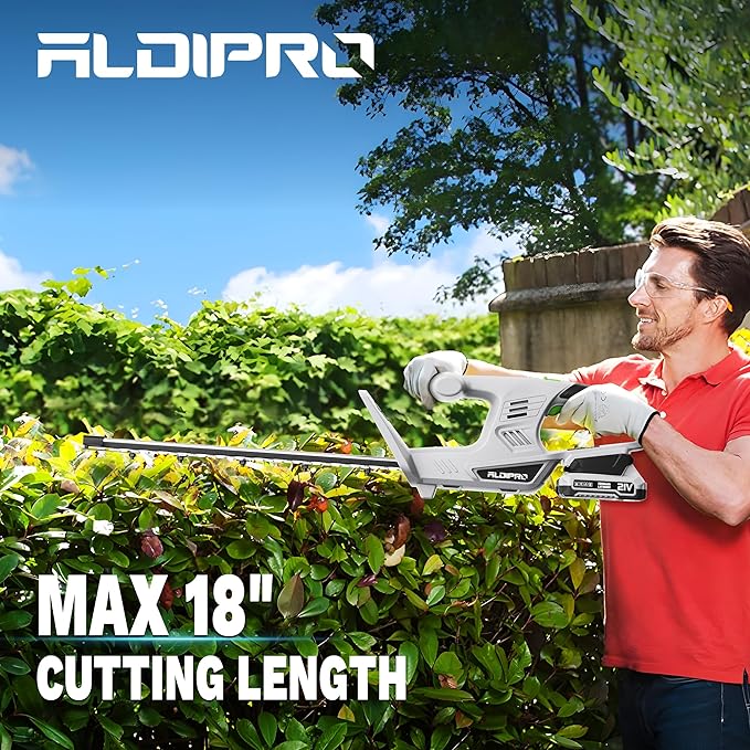 Cordless Hedge Trimmer Ultra-Lightweight 3.7lbs, 18-Inch Blade & 5/8" Cut Diameter, 21V Electric Trimmer Dual Safety Switch, 2.0Ah Battery and Charger, Perfect for Seniors and Women, Home Gardening